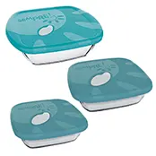 Conjunto Assadeiras Quadradas Sempre com Tampa 3 peças