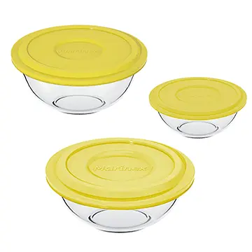 Conjunto Tigelas Plus Marinex 3 Peças Com Tampa Amarela