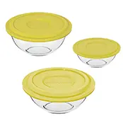 Conjunto Tigelas Plus Marinex 3 Peças Com Tampa Amarela