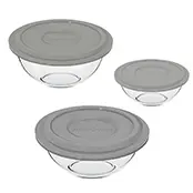 Conjunto Tigelas Plus Marinex 3 Peças Com Tampa Cinza